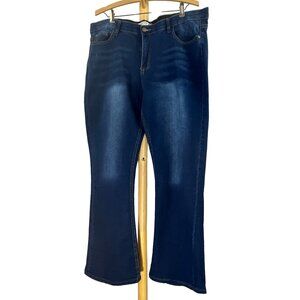 United Hearts 18W Dark Wash Stretch Jeans Faded Whisker Detail